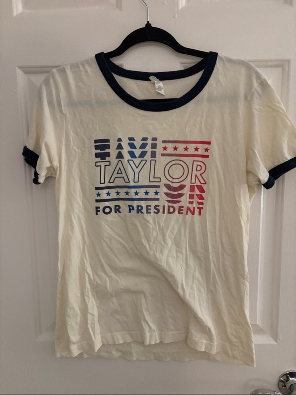 Taylor For President Ringer Tee - Cream with Navy Trim